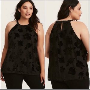 Torrid Black Sleeveless Burnout Velvet floral Cami Blouse Top 2
